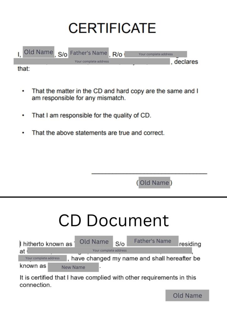 CD Certificate and CD Document for name change
