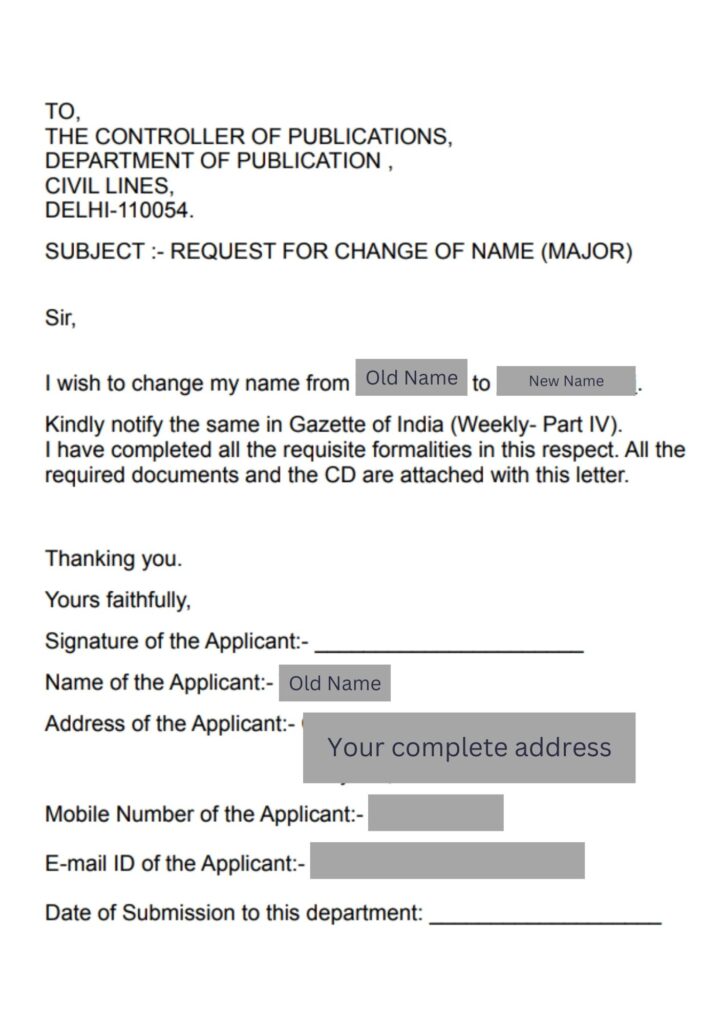 Request Letter for name change